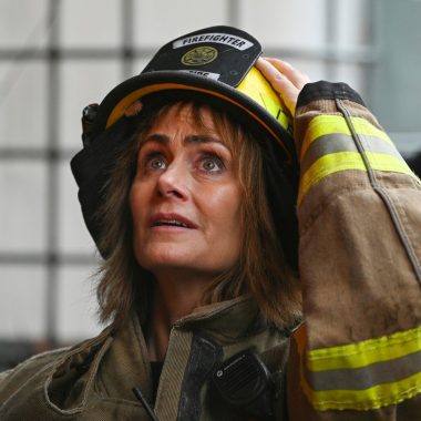 Actress Diane Farr is dressed in a Cal Fire uniform for the CBS series "Fire County."