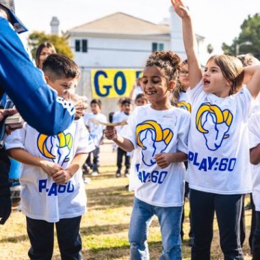 Los Angeles Rams talk to students at Tarzana Elementary School.