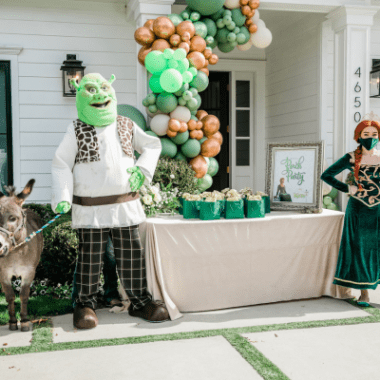 A kid's birthday party with Shrek theme.