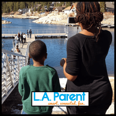 EdNote has a photo of the backs of a mother and son in front of Big Bear Lake in Big Bear, CA.